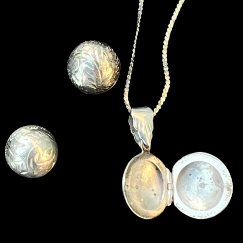 925 Silver Stamped Locket/Earrings Set 🎉2X Host Pick🎉 - Picture 2 of 13